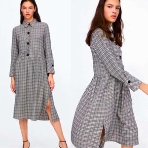 Zara plaid 90s style midi collar black and white dress